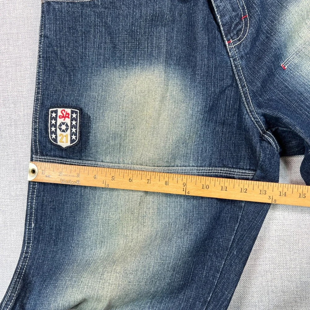 Vintage Y2K Southpole Baggy Jeans Mens 34 Blue Distressed Faded Patches Hip Hop